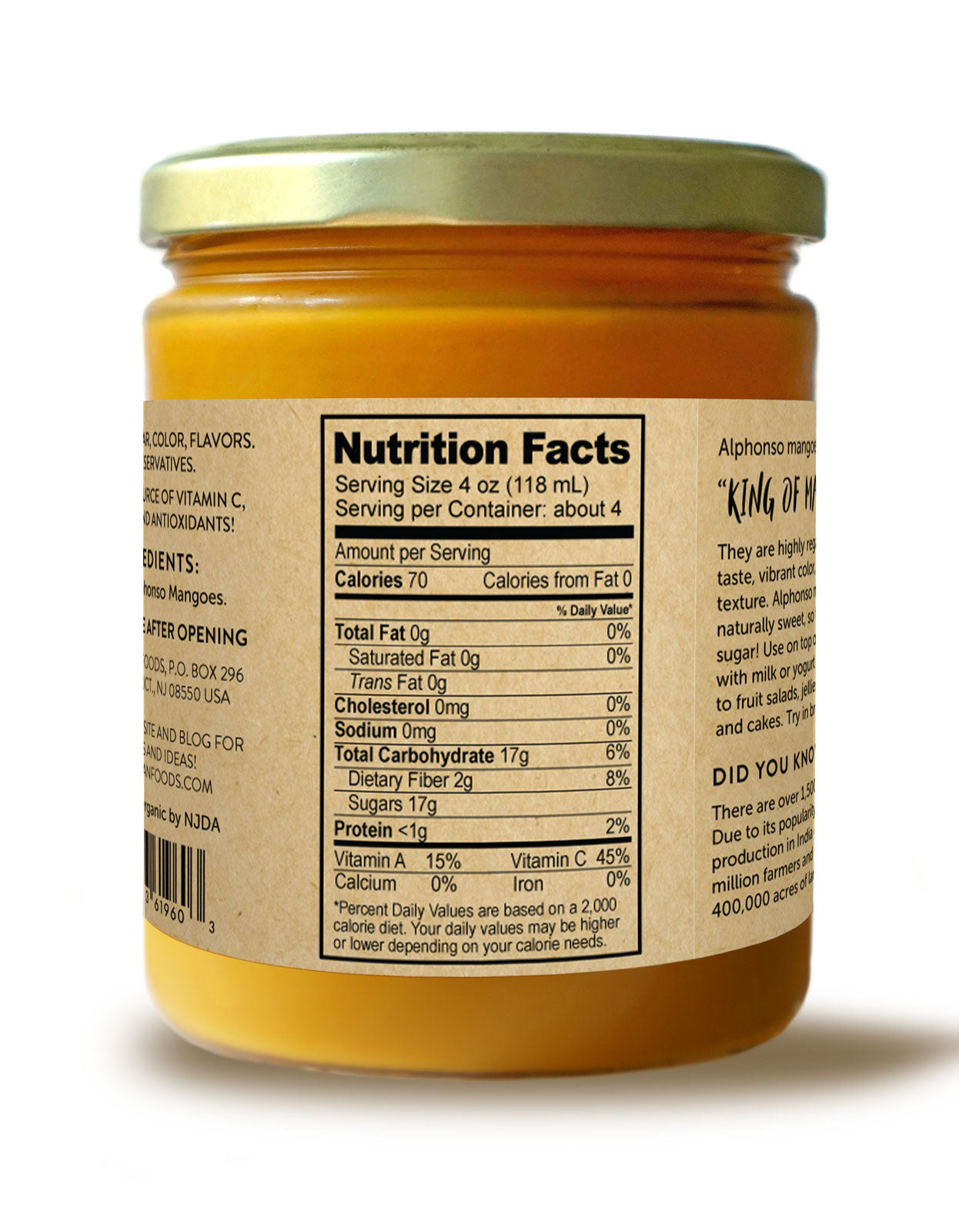 Alphonso Mango Puree, Certified Organic - 16 oz