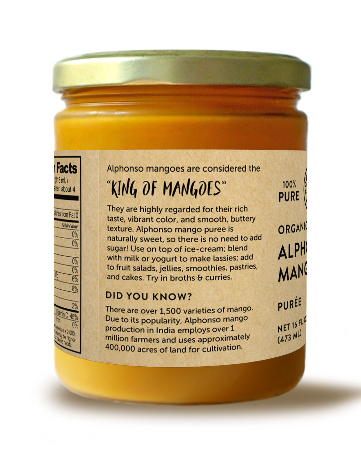 Alphonso Mango Puree, Certified Organic - 16 oz