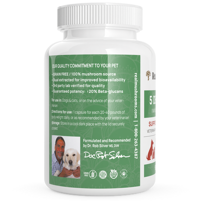 5 Defenders Organic Mushroom Blend Capsules for Pets by Real Mushrooms