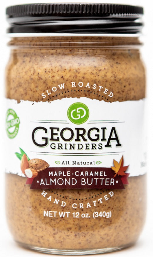 Georgia Grinders Almond Butter Assorted 4 Pack (One 12oz jar of each: Original Almond Butter, Maple Caramel Almond Butter, Salt Free Almond Butter, Honey Roasted Almond Butter - (CP-CL) by Georgia Grinders