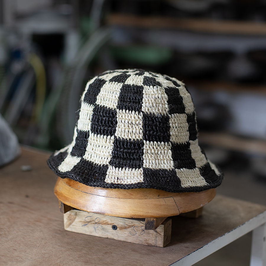 Black + White Checkered Bucket Hat by Made by Minga