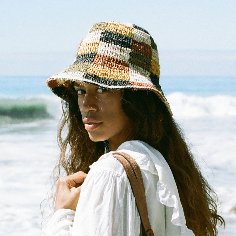 Fall Bucket Hat - Crocheted Multicolor Checkered by Made by Minga