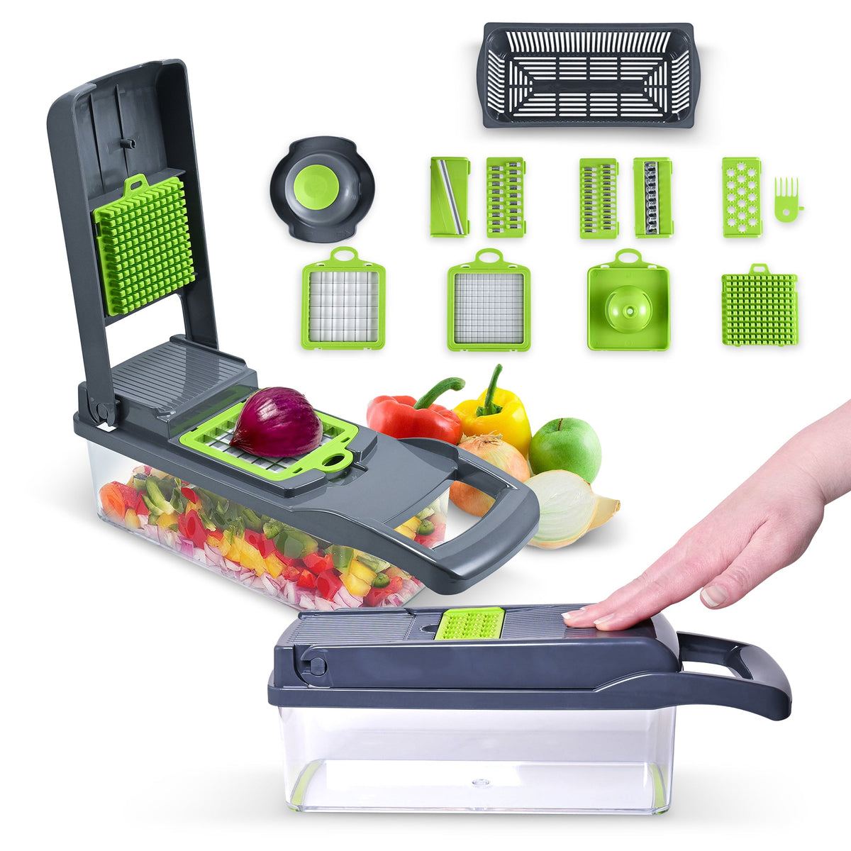 Cheer Collection Vegetable Chopper with Container - 10 in 1 Food Slicer Vegetable Cutter with 8 Blades