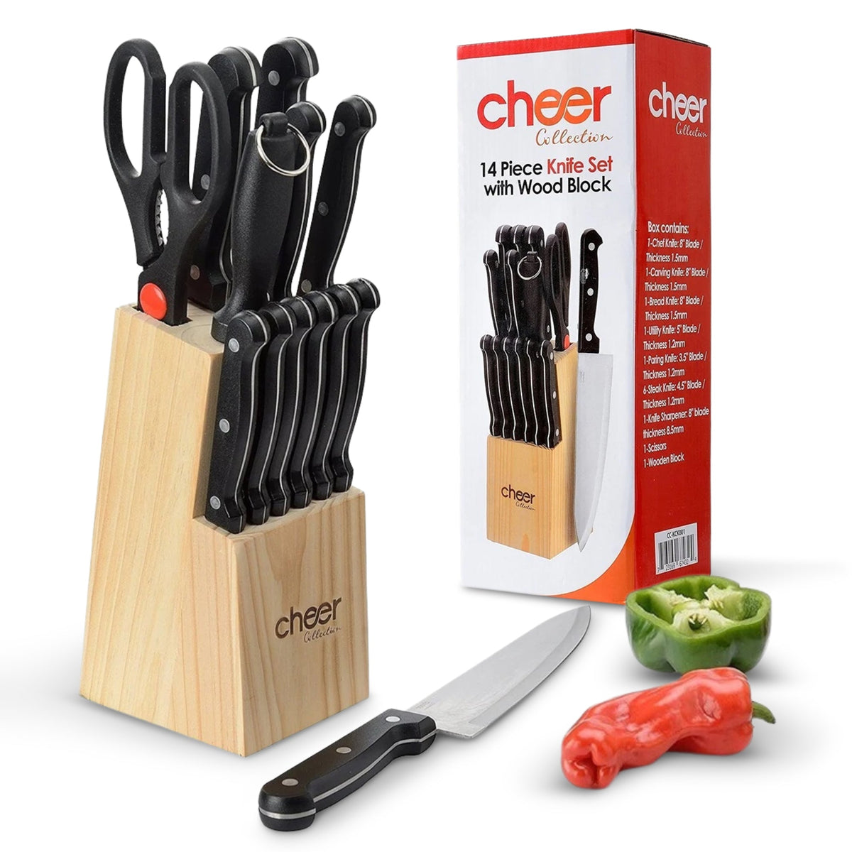 Cheer Collection 13pc Kitchen Knife Set with Wooden Block