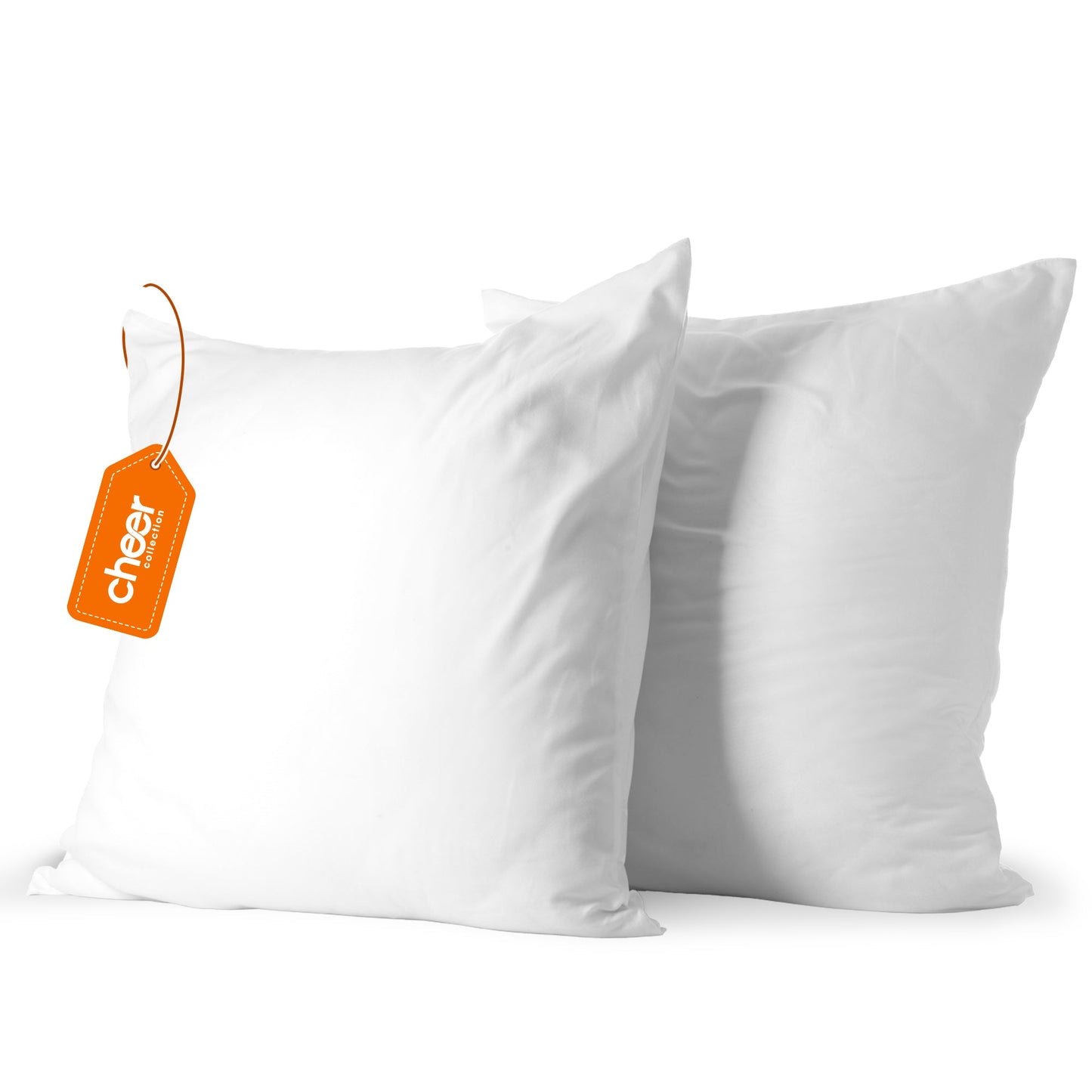 Cheer Collection Set of 2 Decorative White Square Accent Throw Pillows and Insert for Couch Sofa Bed, Includes Zippered Cover