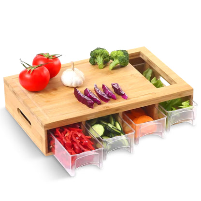 Cheer Collection Bamboo Cutting Board with 4 Slide-Out Storage Trays