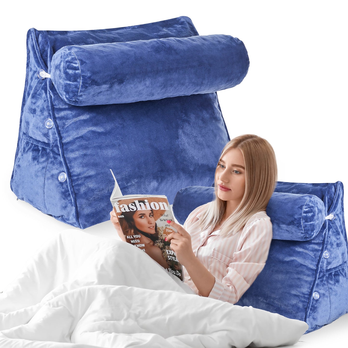 Cheer Collection Extra Large Wedge Shaped Reading and TV Pillow with Adjustable Neck Pillow