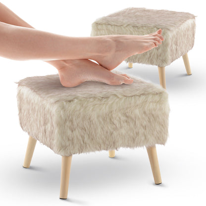 Cheer Collection Faux Fur Wood Leg Stool