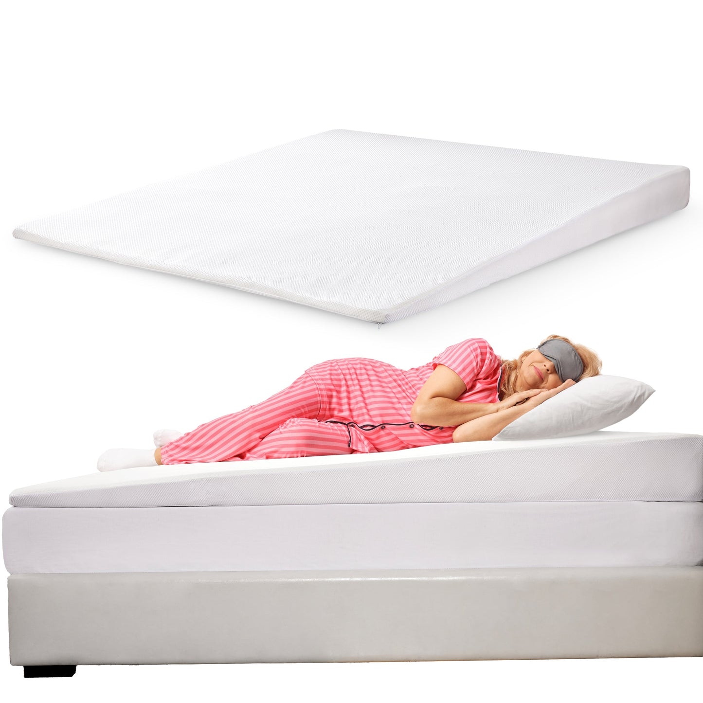 Cheer Collection Acid Reflux Bed Wedge Mattress Topper for Sleeping with Gel-Infused Memory Foam