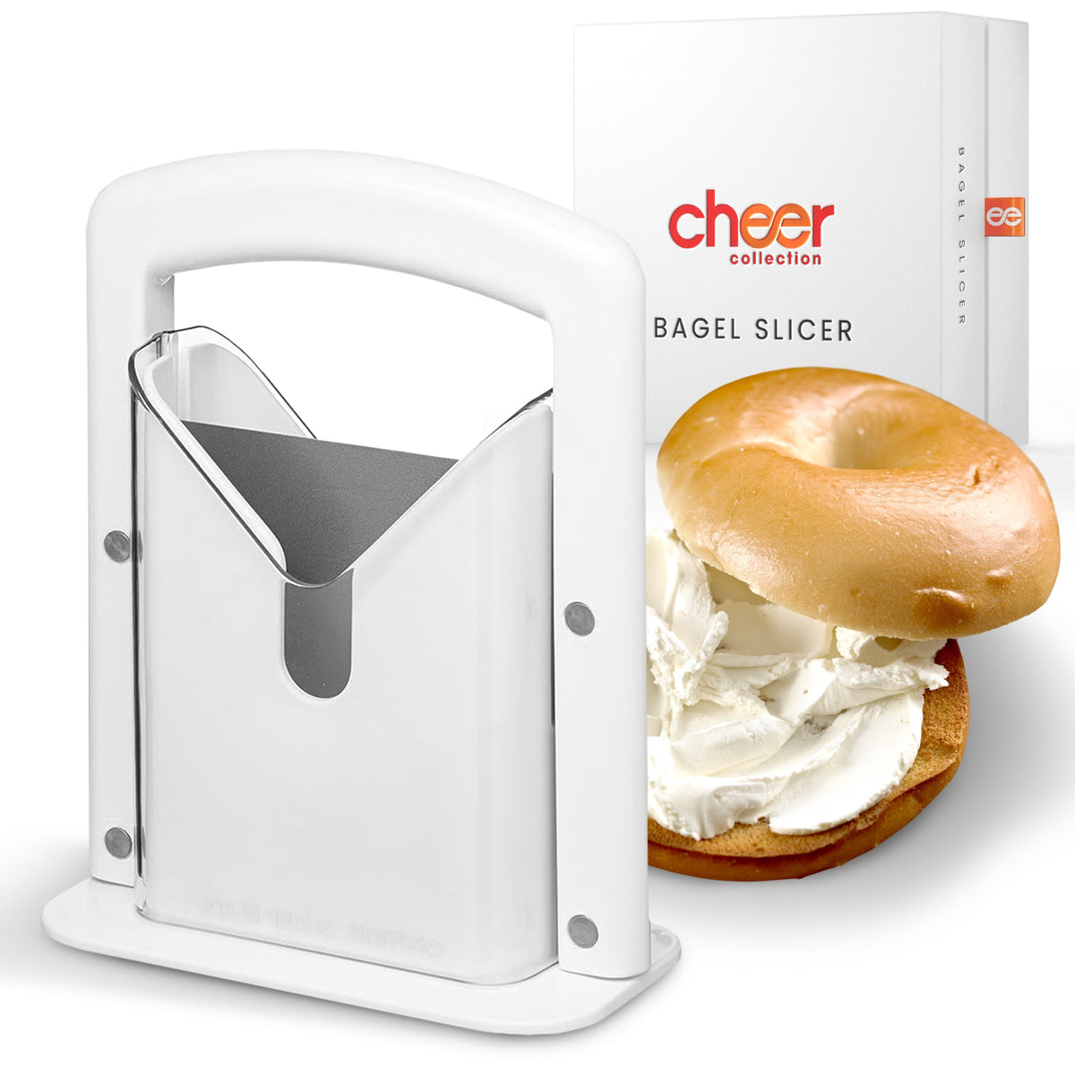 Cheer Collection Stainless Steel Guillotine Bagel Slicer, White