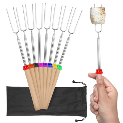 Cheer Collection Marshmallow Roasting Sticks - Set of 8 Extendable Smores Sticks and BBQ Forks