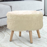 Cheer Collection Faux Fur Wood Leg Stool, White