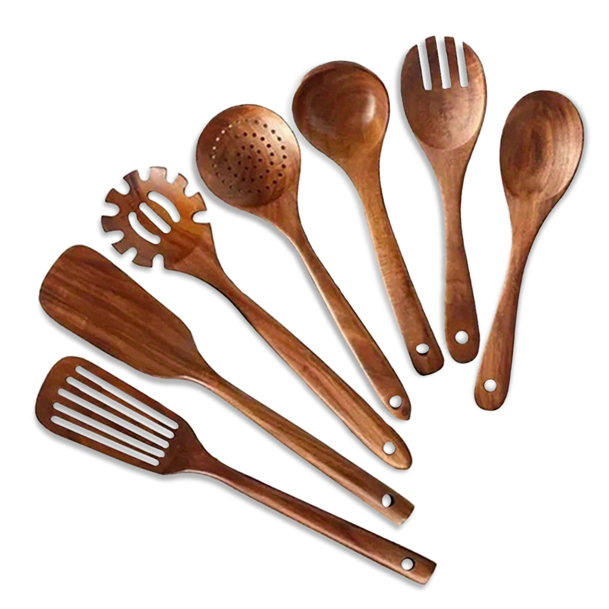 Cheer Collection 7 Piece Elegant Wooden Kitchen Utensils Set