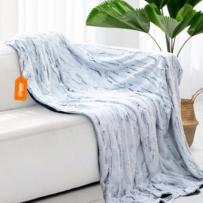 Cheer Collection Embossed Faux Fur Throw Blanket - Ultra Soft Fuzzy Blanket