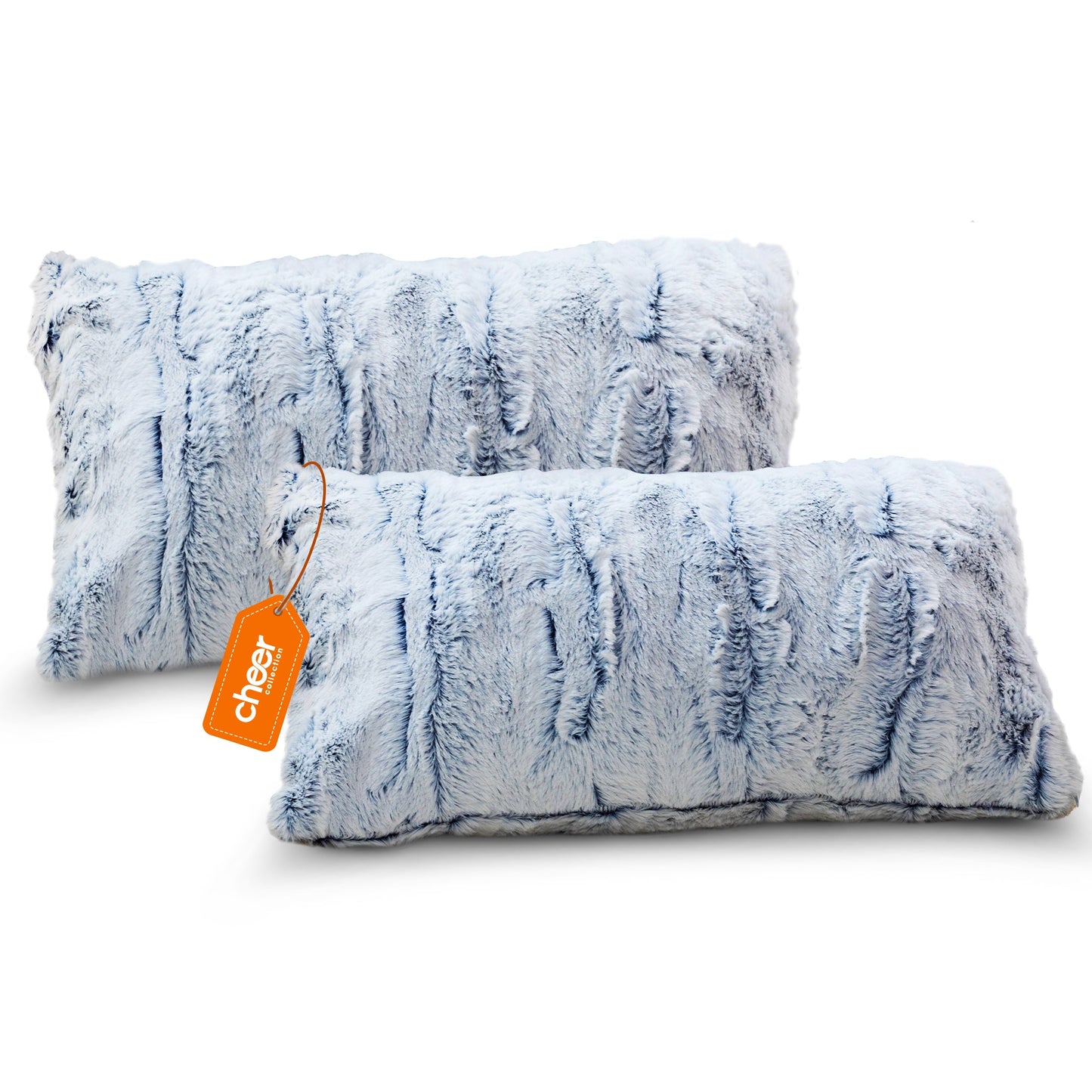 Cheer Collection Embossed Faux Fur Throw Pillows -  12" x 20" - White/Blue