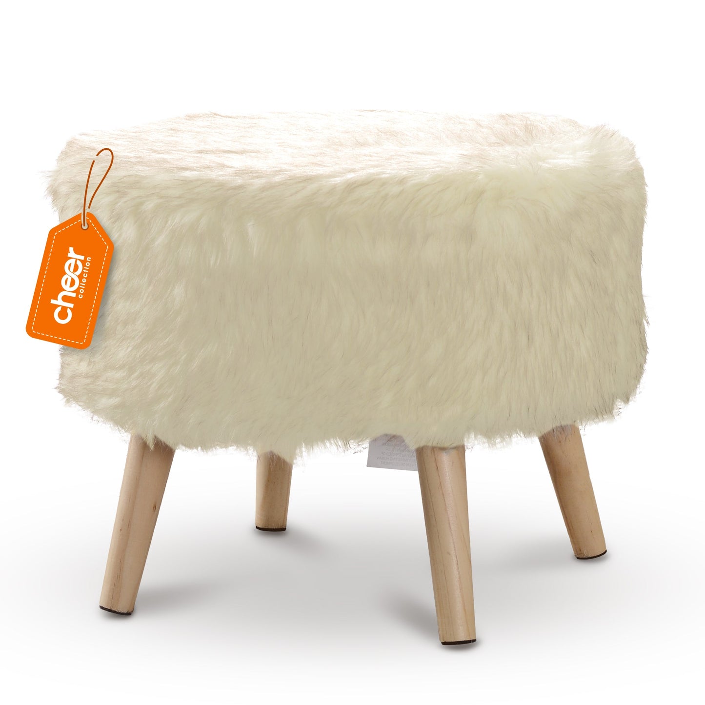 Cheer Collection Faux Fur Wood Leg Stool, White