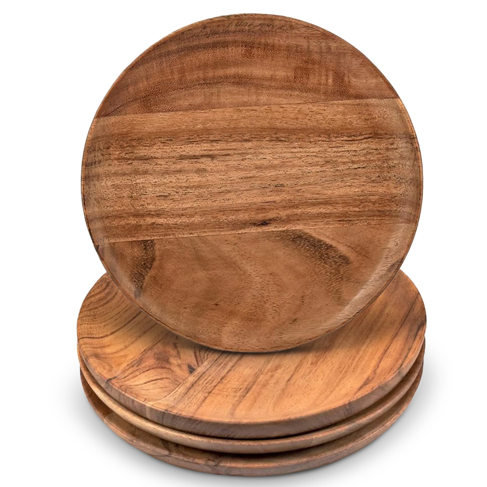 Cheer Collection Set of 4 Premium Teak Wood Dinner Plates – Rustic Elegance for Every Meal