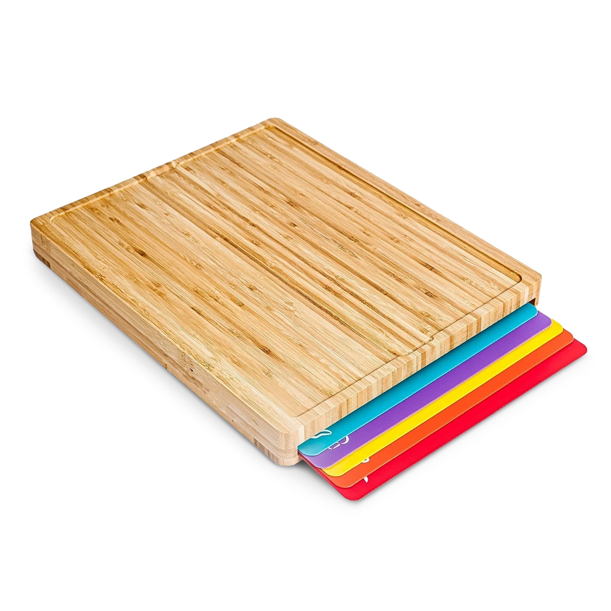 Cheer Collection Wood Cutting Board Set with Color Coded Trays – Love.com