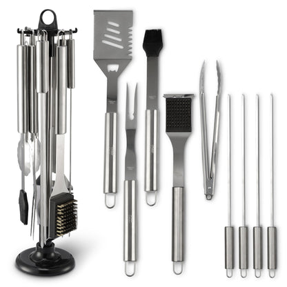 Cheer Collection Stainless Steel 10 Piece Barbecue Grill Tools Set with Storage Carousel