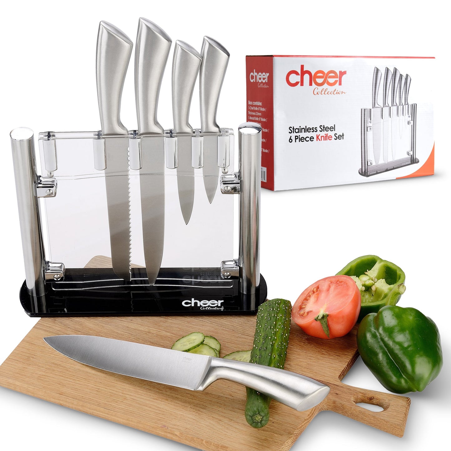 Cheer Collection 6pc Stainless Steel Kitchen Knife Set