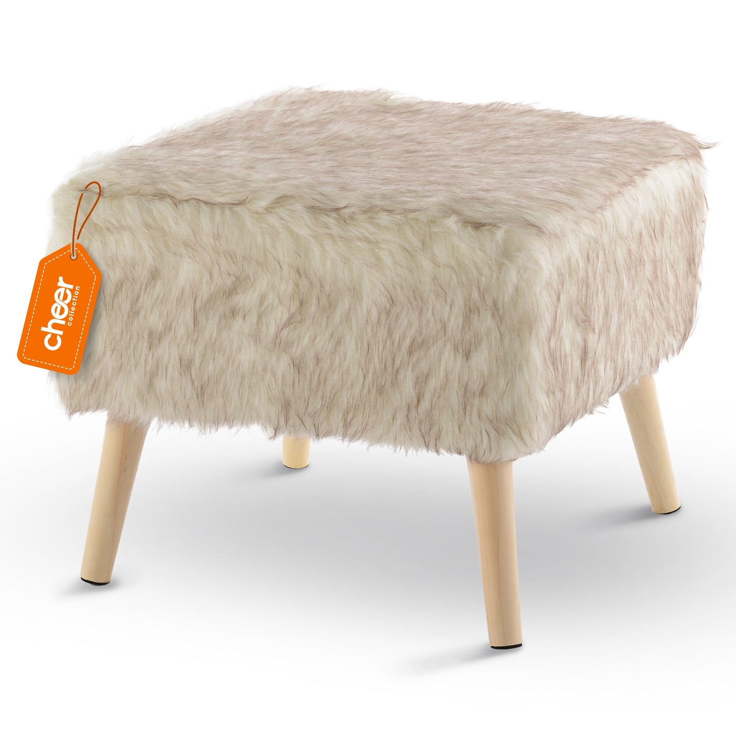 Cheer Collection Faux Fur Wood Leg Stool