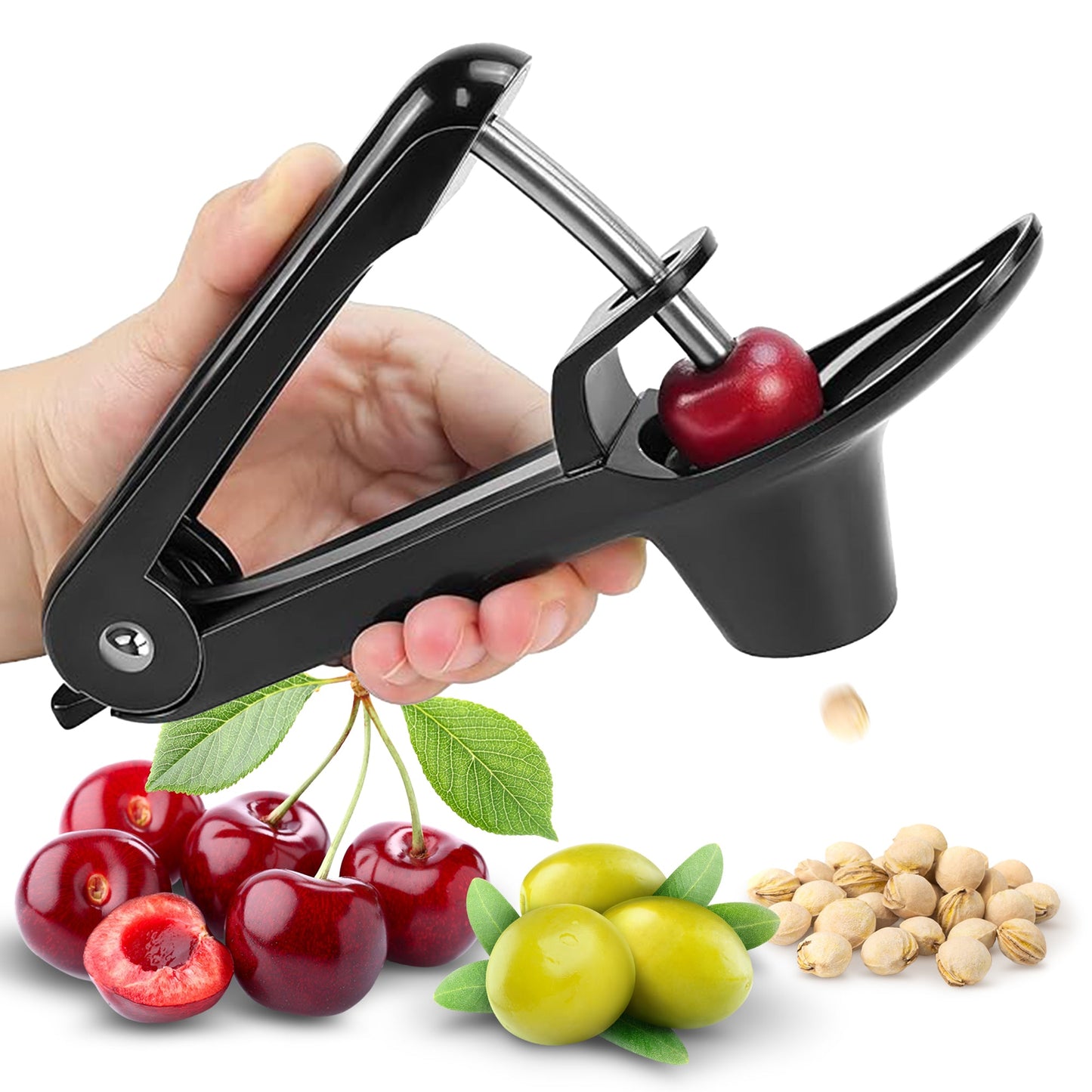 Cheer Collection Cherry and Olive Pitter – Effortless, One-Handed Pitting Tool for Cherries, Olives, and More