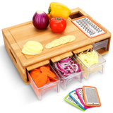 Cheer Collection Bamboo Cutting Board with Integrated Graters and 4 Storage Trays with Lids