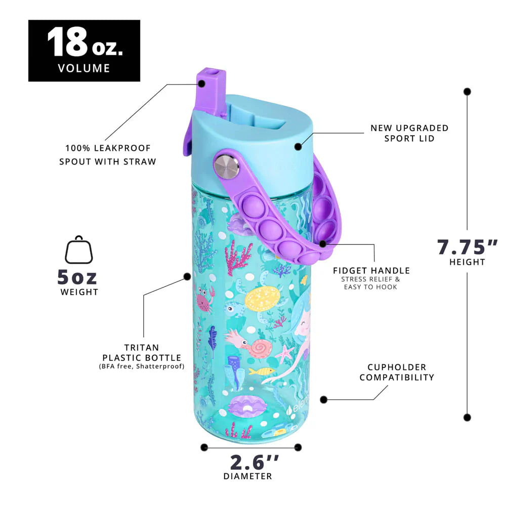 Elemental Splash 18oz Pop Bottle 2 Pack -  Mermaid and Pink Unicorn