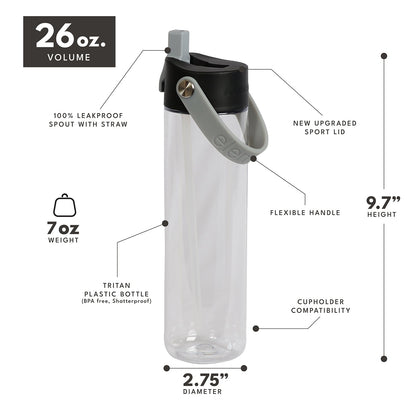 26 oz Tritan Plastic Water Bottle - Midnight Clear