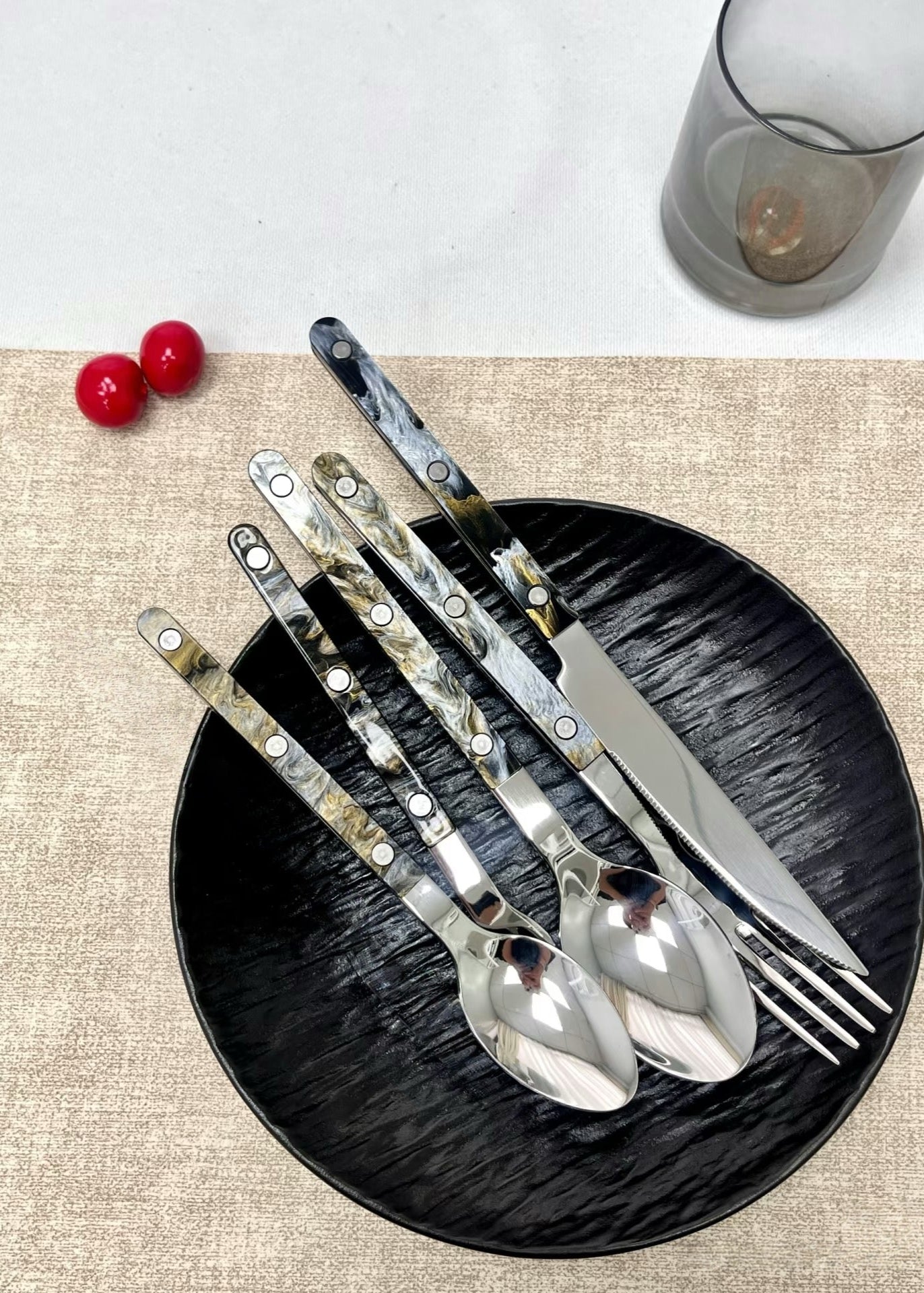 Set Of 10 Pcs Modern Elegant Terra Flatware - Bistrot Style Cutlery Silverware Set