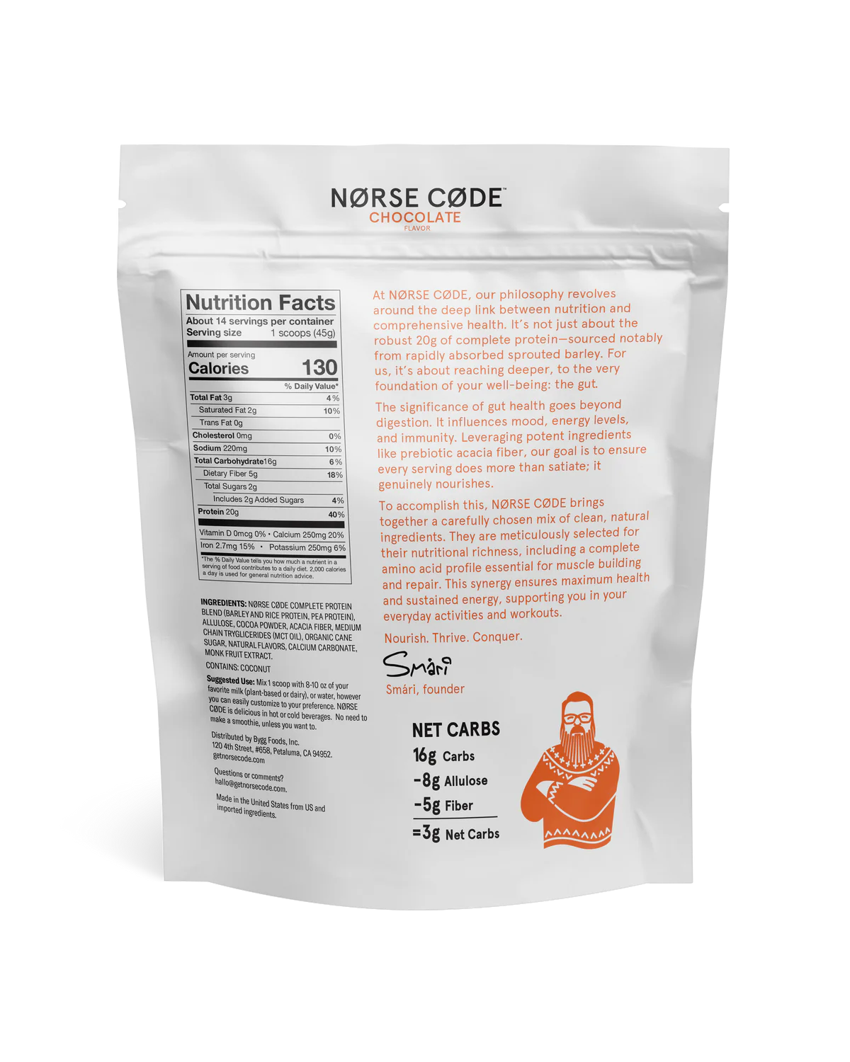 NØRSE CØDE Chocolate Plant Protein Powder, 20g Protein Per Serving