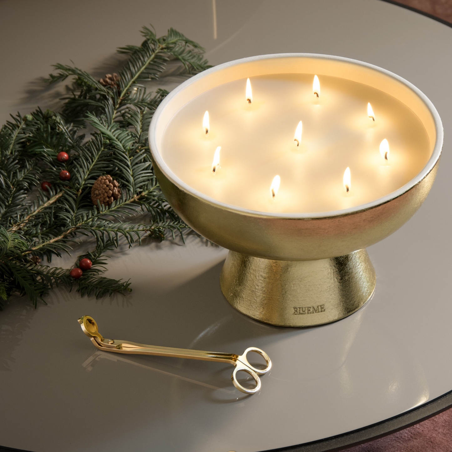 Gold Refillable Candle - Festive - Noble Fir & Amber