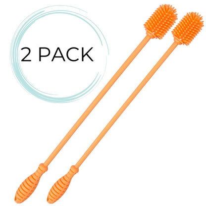 Fizzpod Silicone Bottle Cleaning Brush | 2 PACK | Long Handle,15" Water Bottle Cleaner for Baby Bottles, Hydro Flask, Vacuum Sports Bottle, Vase, Glassware, Perfect for Narrow Neck Containers by Drinkpod