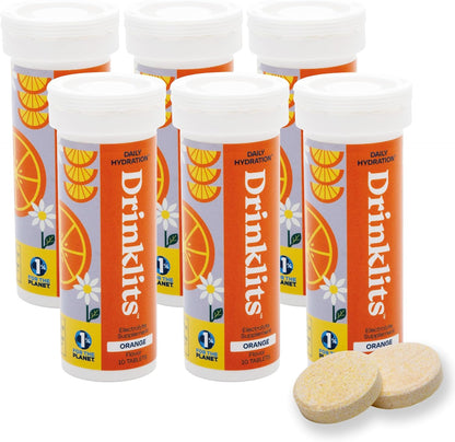 Orange Fizzy Electrolyte Sports Drink Tablets (6) Tube Bundle by Drinklits