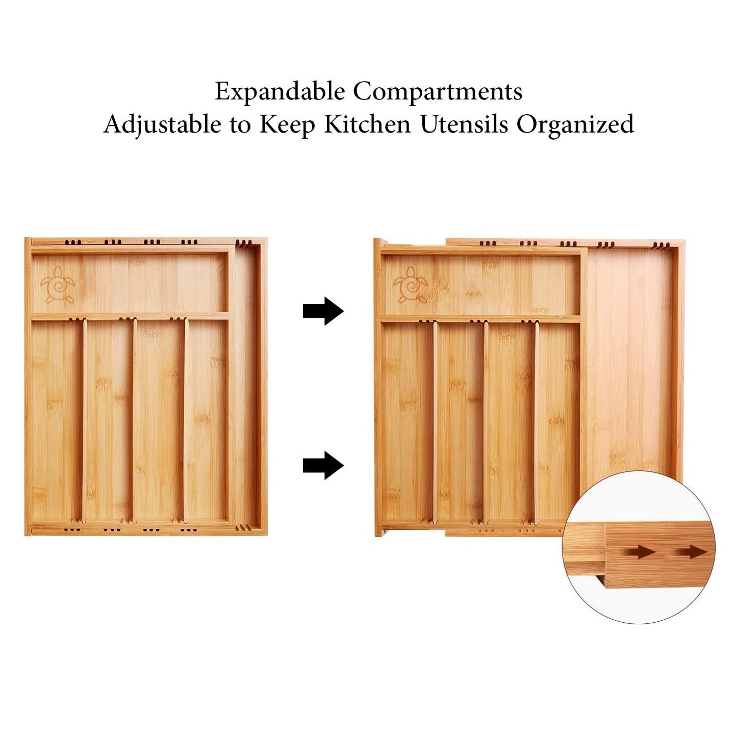 Bamboo Kitchen Drawer Organizer Tray, Expandable by ecozoi