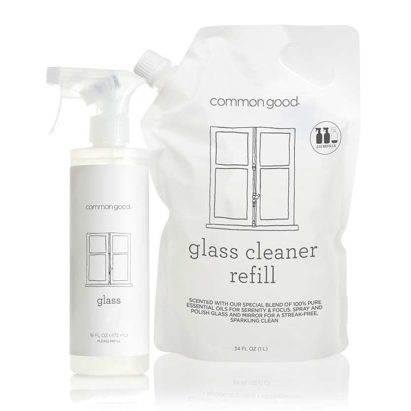 Glass Cleaner Refill Pouch and Plastic Bottle Set