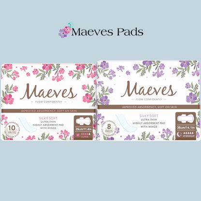 Ultra-Thin Super and Overnight Absorbency Sanitary Pads- 2 Packs by Maeves Pads