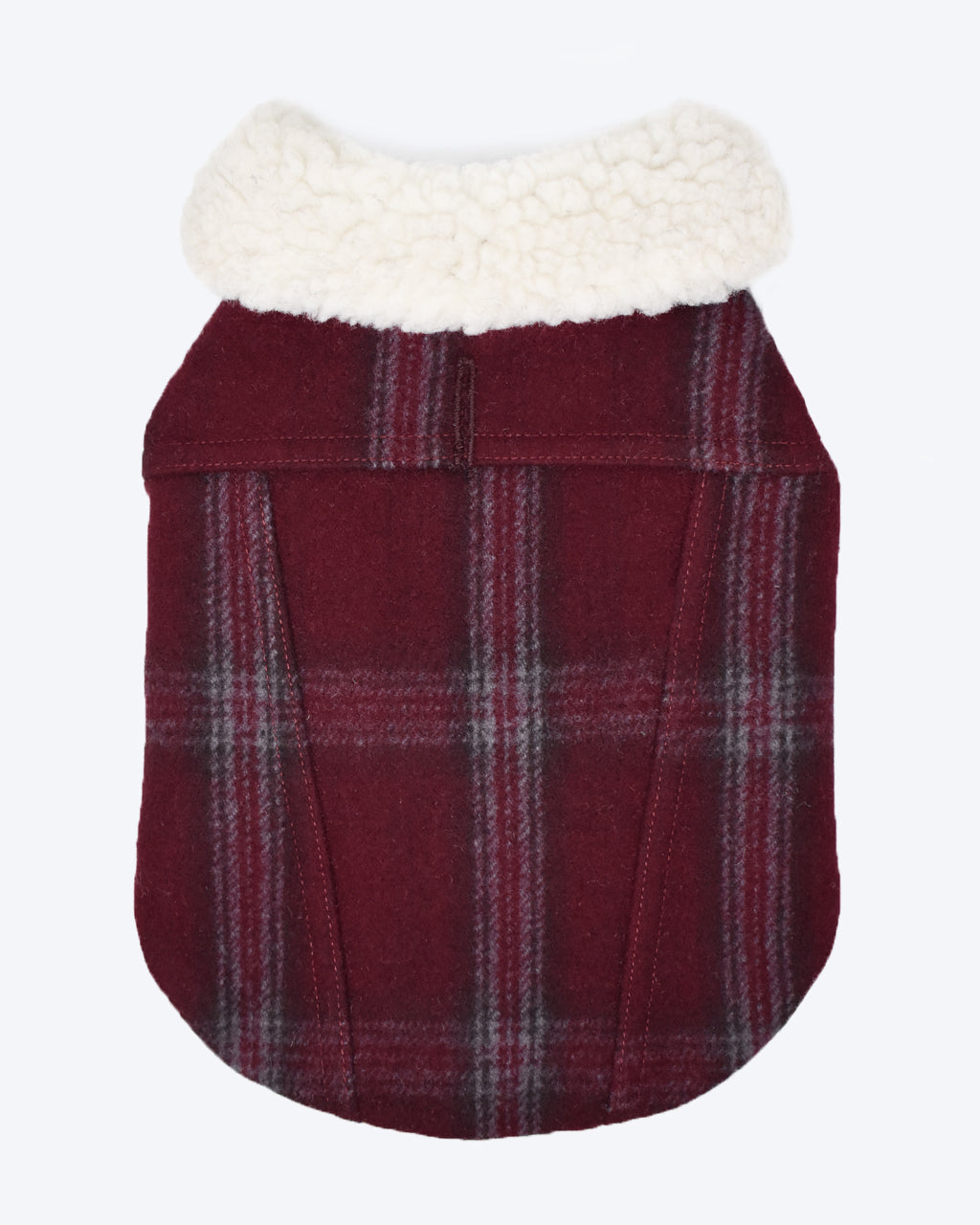 DOG COAT PLAID AND SHERPA. MERLOT RED.