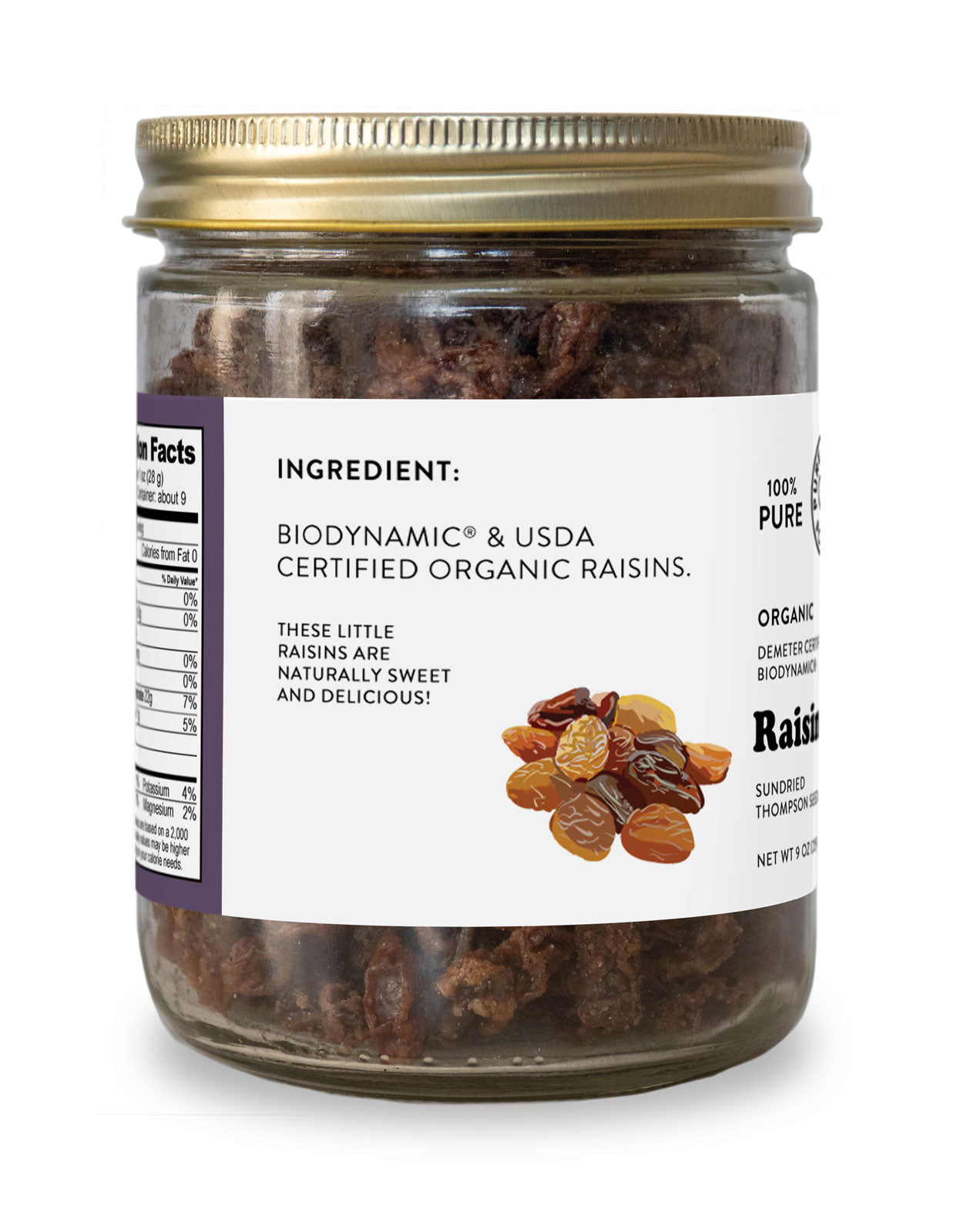 Raisins, Sun-dried Thompson Seedless, Certified Organic - 9 oz