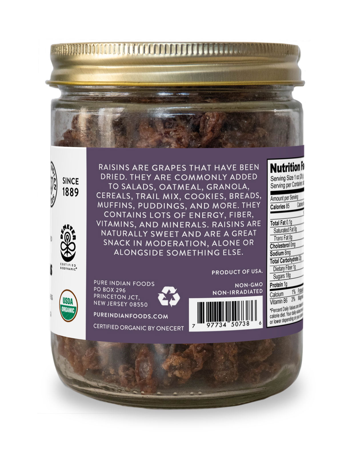 Raisins, Sun-dried Thompson Seedless, Certified Organic - 9 oz