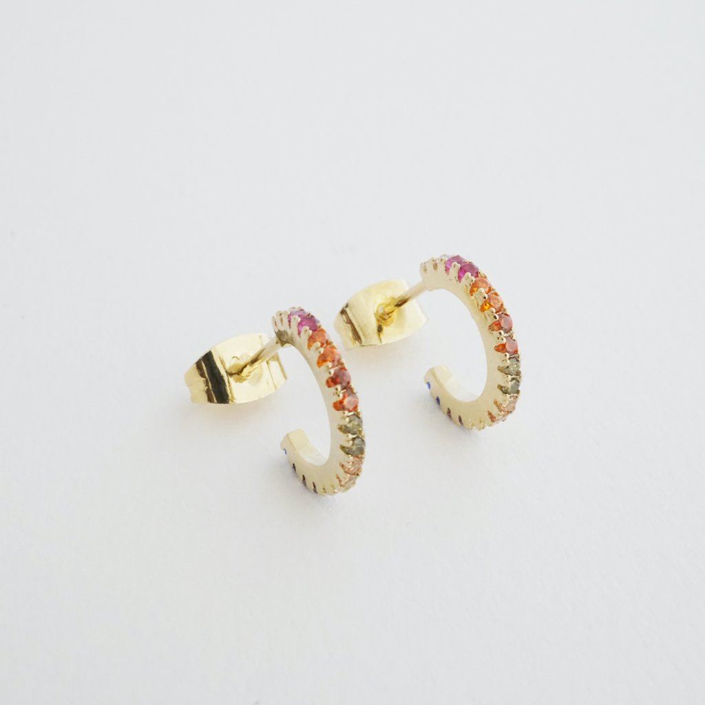 Rainbow Crystal Huggie Hoops by Honeycat