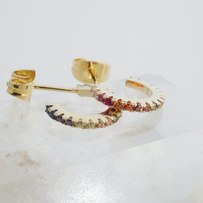 Rainbow Crystal Huggie Hoops by Honeycat