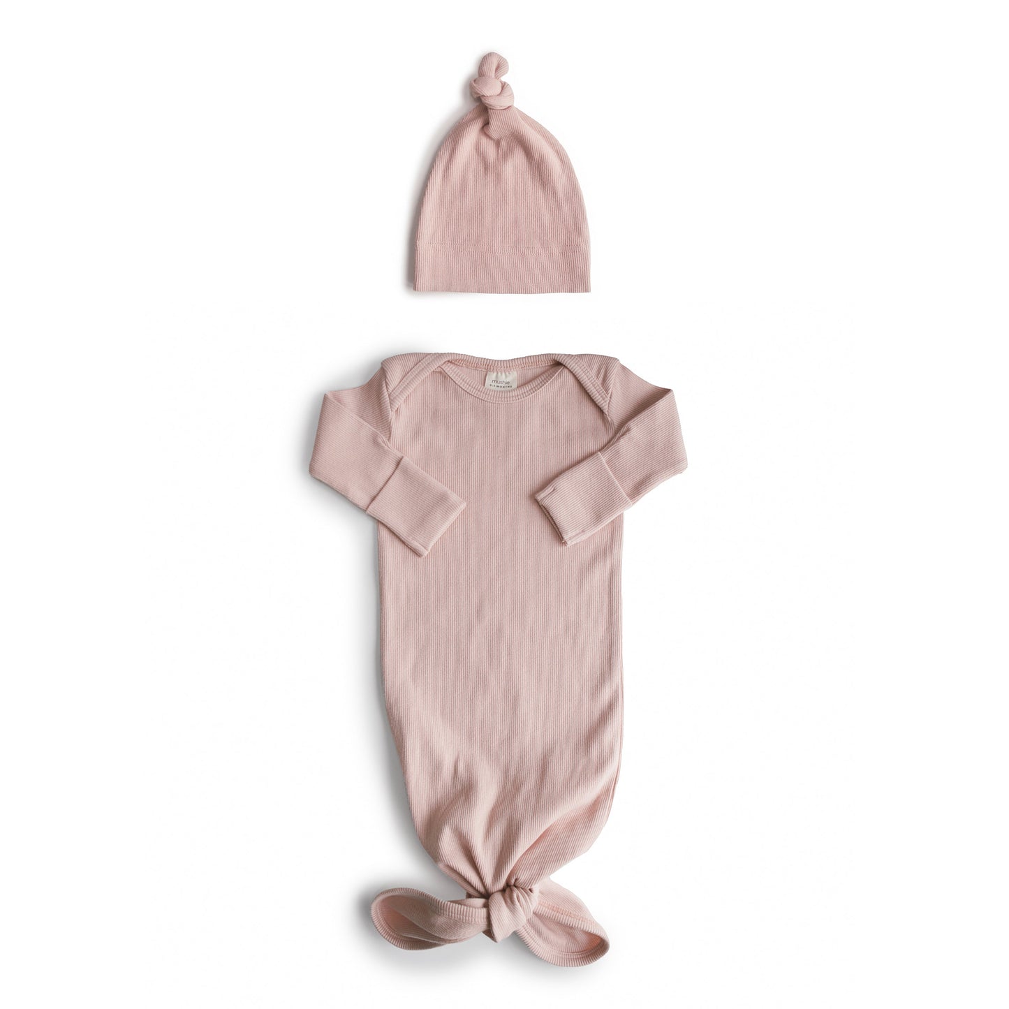 Ribbed Knotted Baby Gown + Beanie