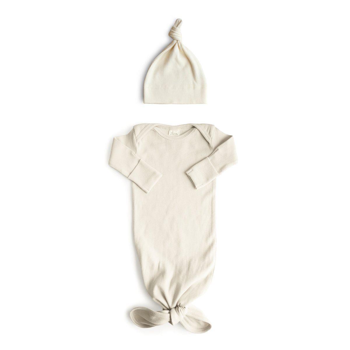 Ribbed Knotted Baby Gown + Beanie