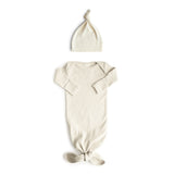 Ribbed Knotted Baby Gown + Beanie