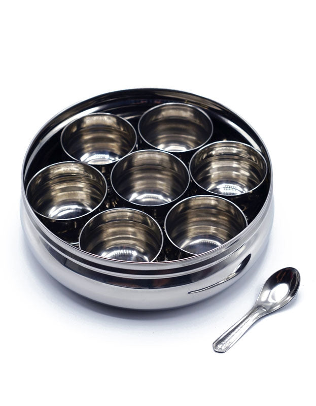 Indian Spice Tray (Spice Box or Spice Rack - also known as Masala Dani or Masala Dabba), Stainless Steel