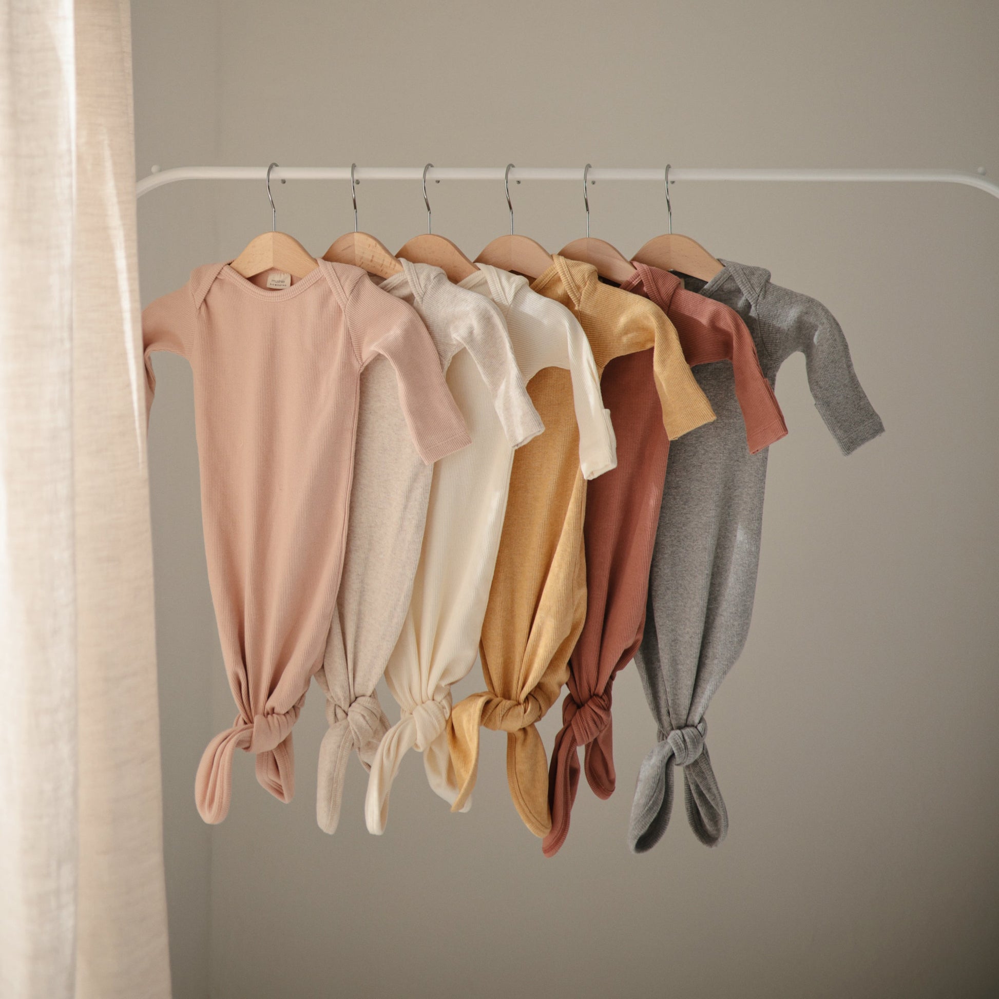 Ribbed Knotted Baby Gown + Beanie