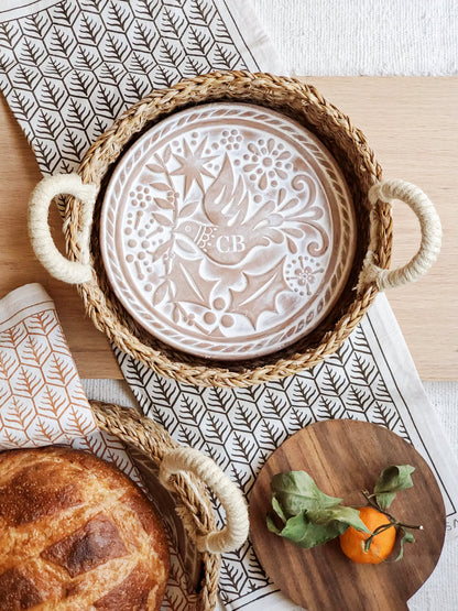 Monogrammed Bread Warmer & Basket - Bird Round