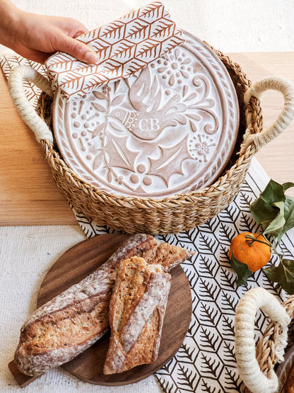 Monogrammed Bread Warmer & Basket - Bird Round