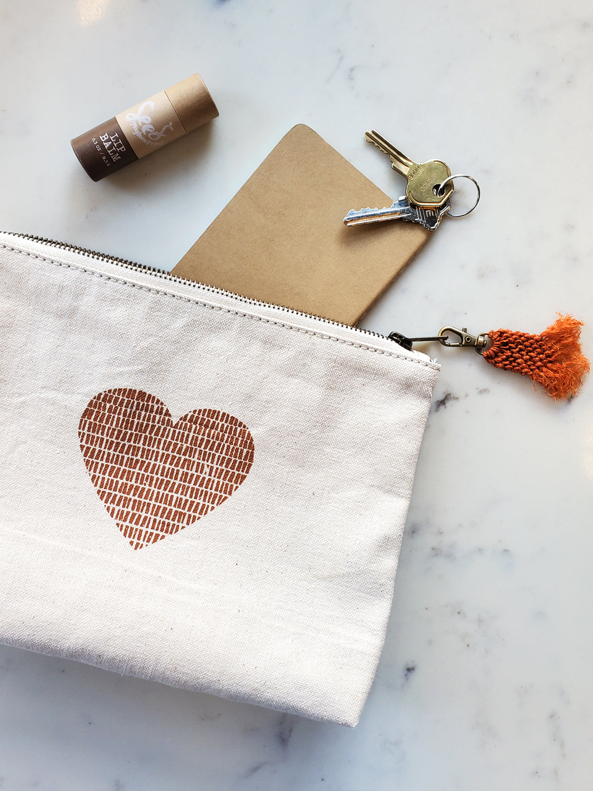 Hand Screen Printed Cotton Canvas Pouch - Love